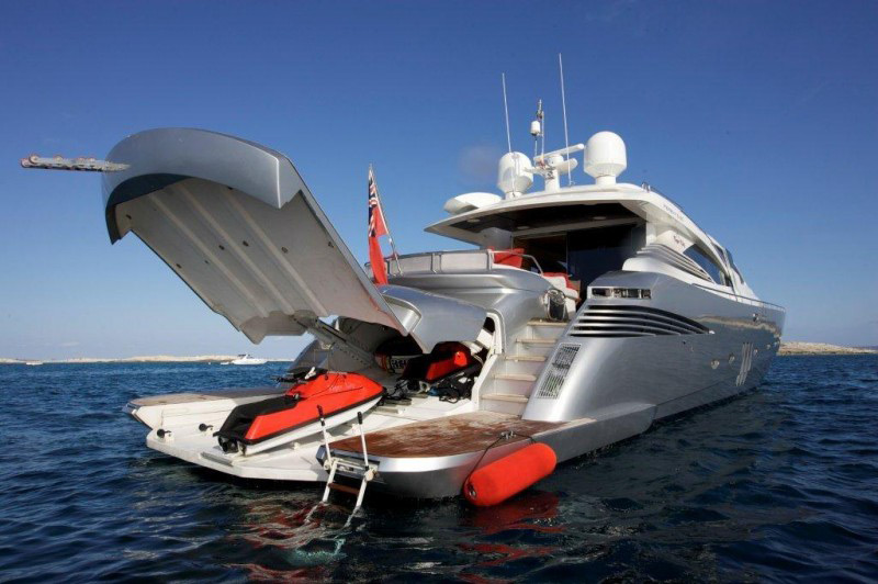 yacht with jet ski garage